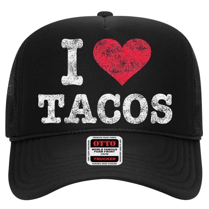 Trendy Vintage I Love Tacos High Crown Mesh Trucker Hat