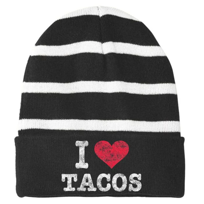 Trendy Vintage I Love Tacos Striped Beanie with Solid Band