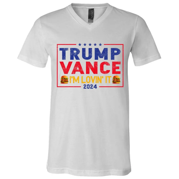 Trump Vance IM Lovin It Hamburger 2024 V-Neck T-Shirt