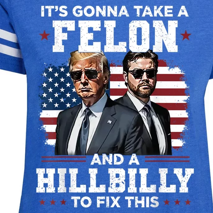 Trump Vance ItS Gonna Take A Felon And A Hillbilly To Fix This Enza Ladies Jersey Football T-Shirt