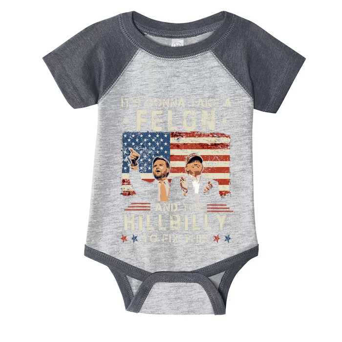 Trump Vance ItS Gonna Take A Felon And A Hillbilly To Fix Infant Baby Jersey Bodysuit