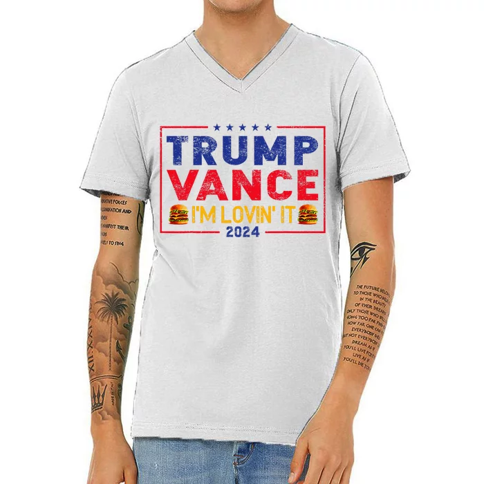 Trump Vance IM Lovin It Hamburger 2024 V-Neck T-Shirt