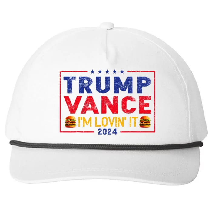 Trump Vance IM Lovin It Hamburger 2024 Snapback Five-Panel Rope Hat