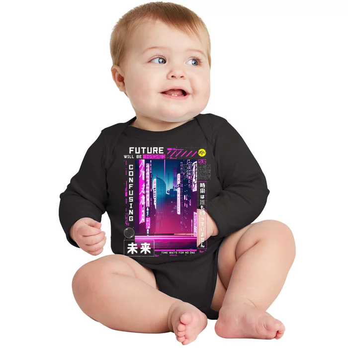 Tokyo Vaporwave In Japanese Retro Vibes Aesthetic Baby Long Sleeve Bodysuit