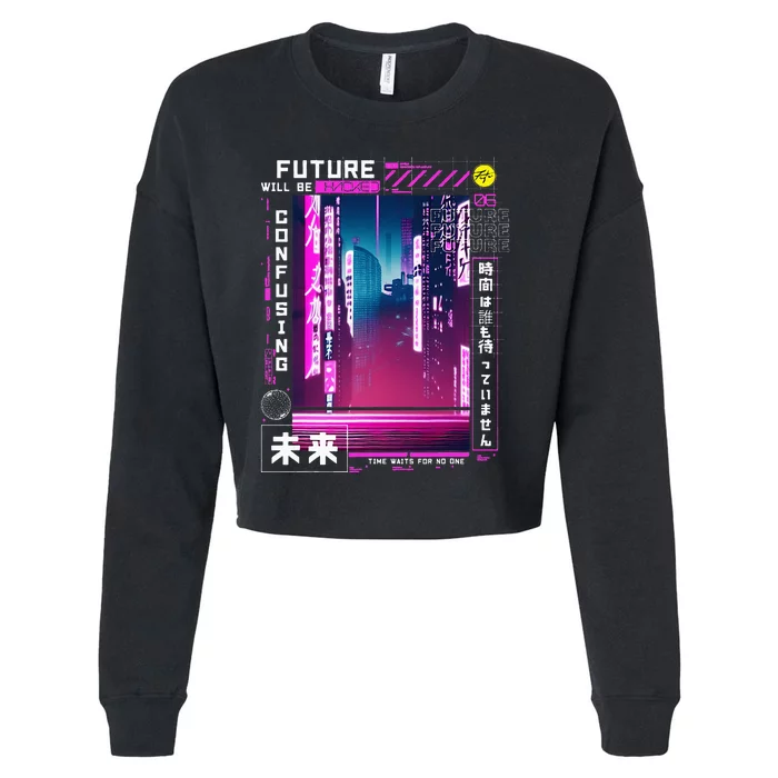 Tokyo Vaporwave In Japanese Retro Vibes Aesthetic Cropped Pullover Crew