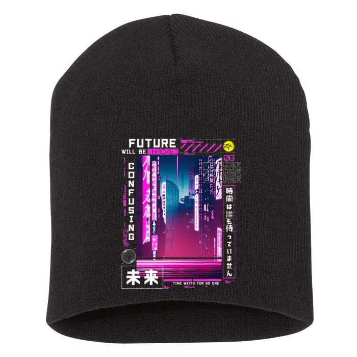 Tokyo Vaporwave In Japanese Retro Vibes Aesthetic Short Acrylic Beanie