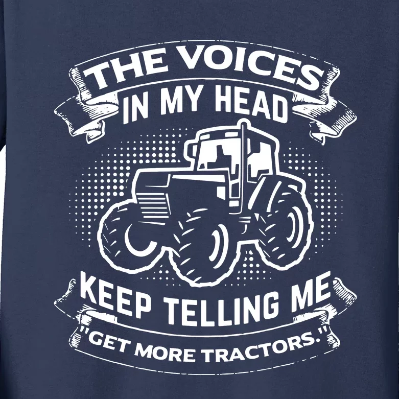 The Voices In My Head Keep Telling Me Tractors Farmer Kids Long Sleeve Shirt