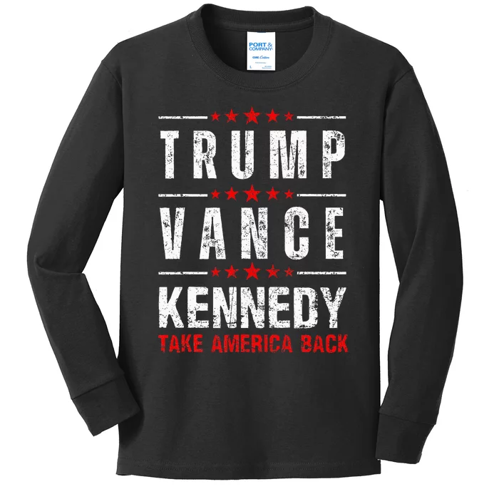 Trump Vance Kennedy 2024 Usa Flag Take America Back Again Kids Long Sleeve Shirt