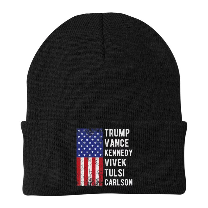 Trump Vance Kennedy Vivek Tulsi Carlson American Retro Flag Knit Cap Winter Beanie