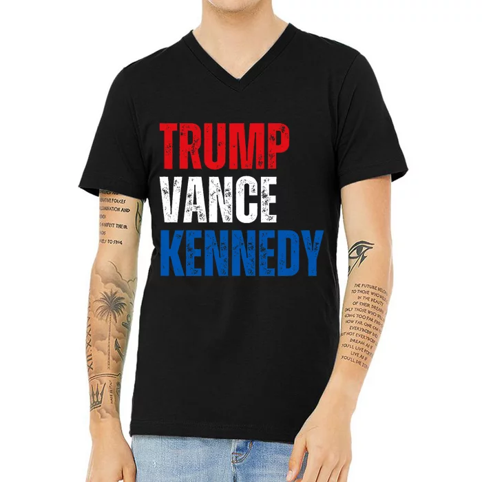 Trump Vance Kennedy Presidential Campaign Flag Usa 2024 V-Neck T-Shirt