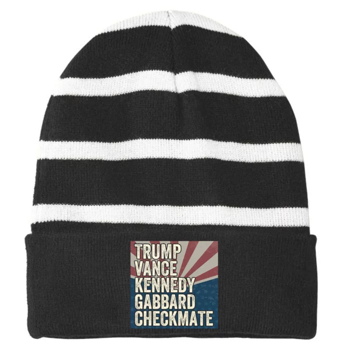 Trump Vance Kennedy Gabbard Checkmate American Flag Chess Striped Beanie with Solid Band