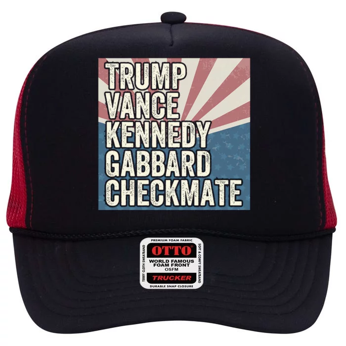 Trump Vance Kennedy Gabbard Checkmate American Flag Chess High Crown Mesh Trucker Hat