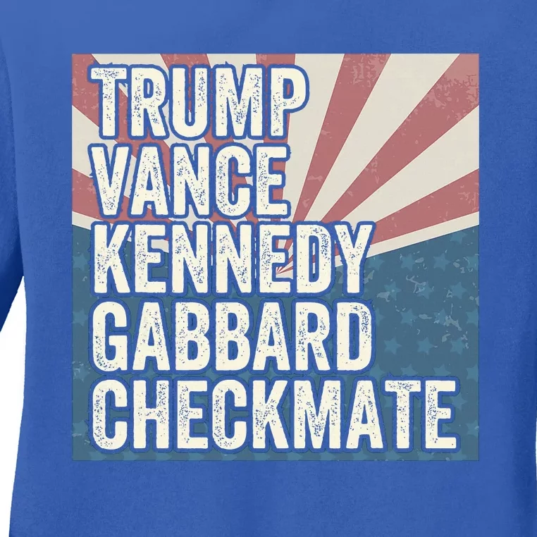 Trump Vance Kennedy Gabbard Checkmate American Flag Chess Ladies Long Sleeve Shirt