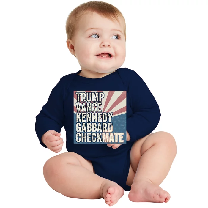 Trump Vance Kennedy Gabbard Checkmate American Flag Chess Baby Long Sleeve Bodysuit