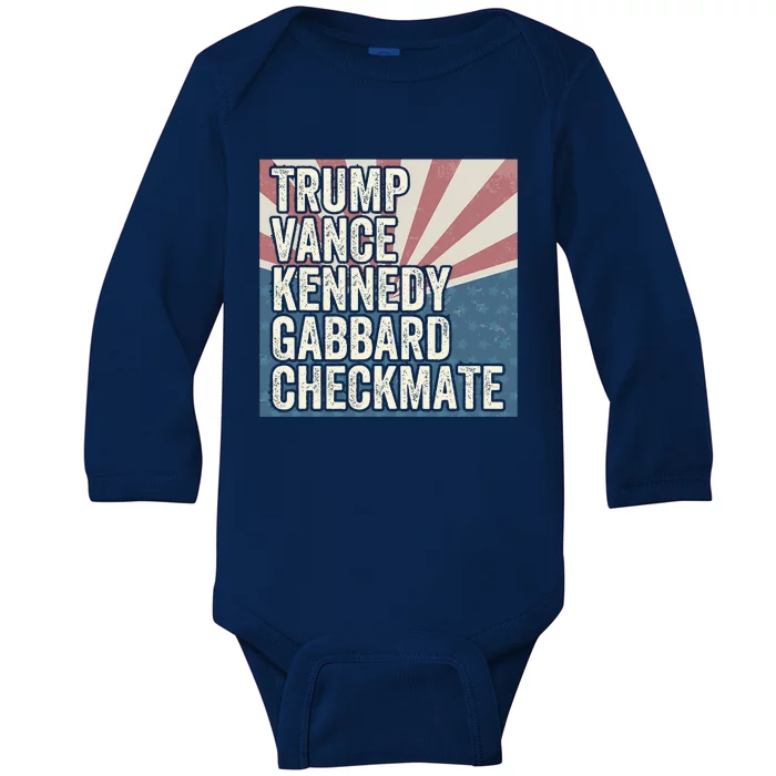 Trump Vance Kennedy Gabbard Checkmate American Flag Chess Baby Long Sleeve Bodysuit