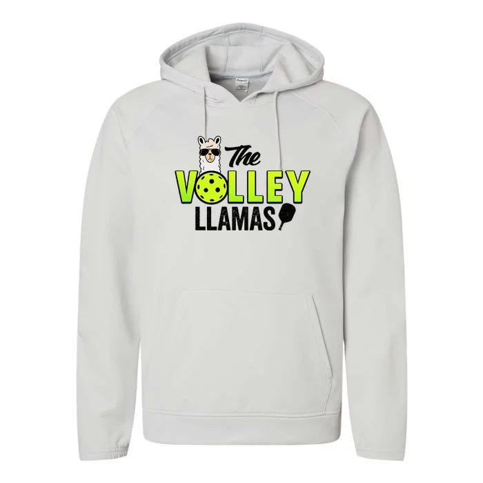 The Volley LLamas comic style llama pickle ball Performance Fleece Hoodie