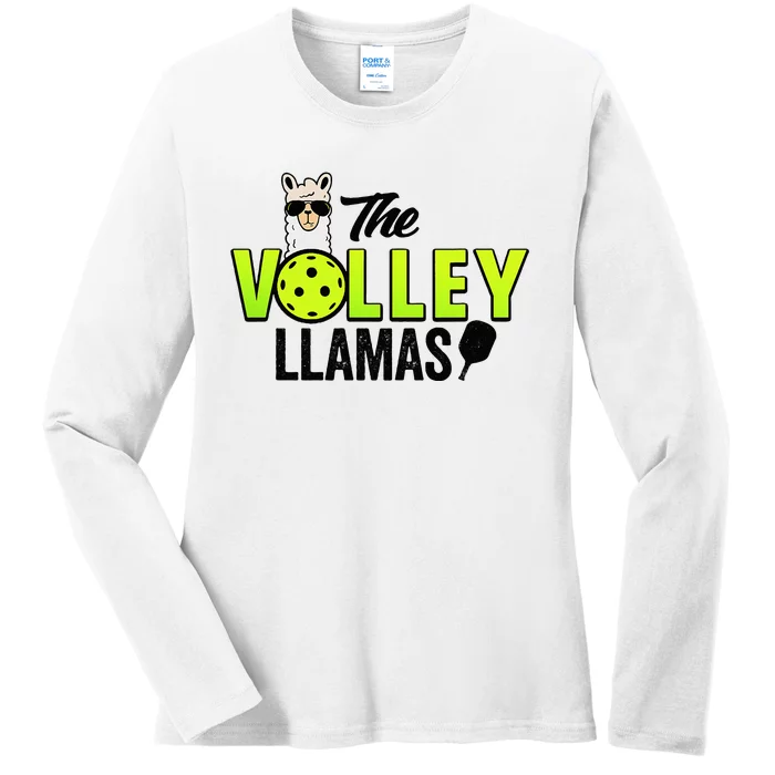 The Volley LLamas comic style llama pickle ball Ladies Long Sleeve Shirt