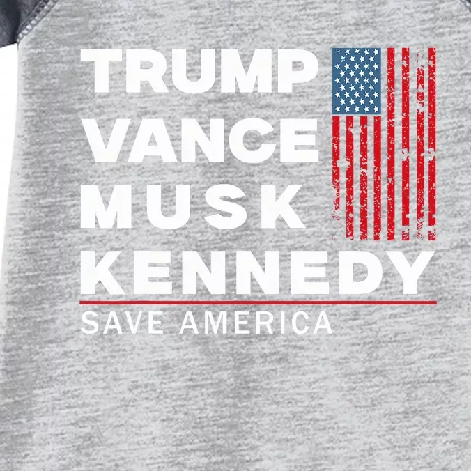 Trump Vance Musk Kennedy Save America 2024 Infant Baby Jersey Bodysuit