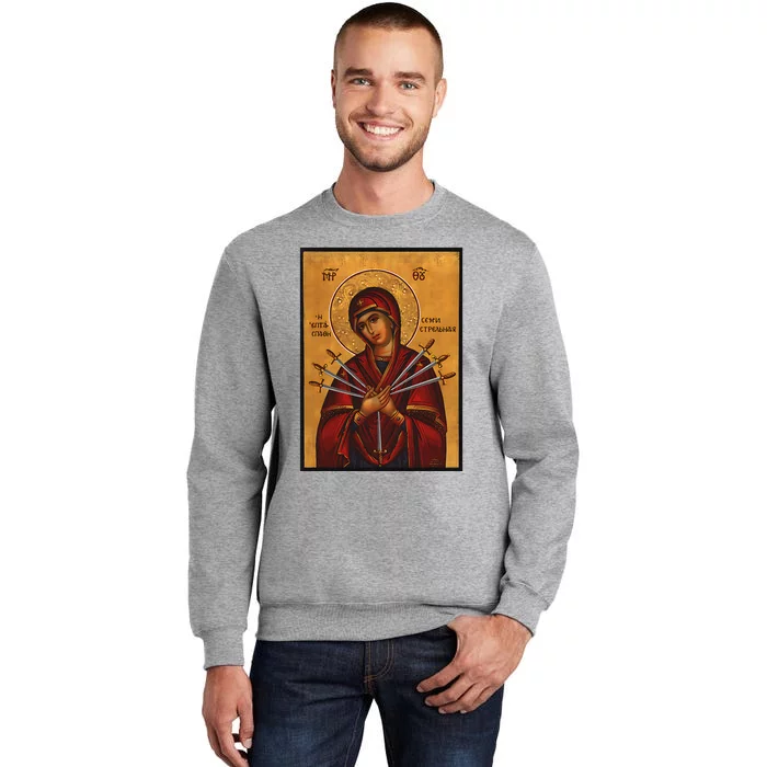 Theotokos Virgin Mary Of 7 Seven Swords Greek Orthodox Tall Sweatshirt