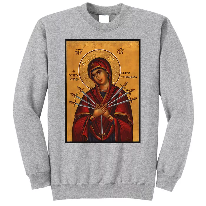 Theotokos Virgin Mary Of 7 Seven Swords Greek Orthodox Tall Sweatshirt