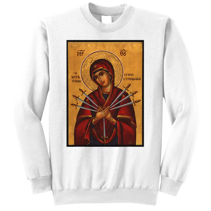 Theotokos Virgin Mary Of 7 Seven Swords Greek Orthodox Sweatshirt