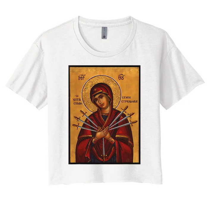 Theotokos Virgin Mary Of 7 Seven Swords Greek Orthodox Women's Crop Top Tee