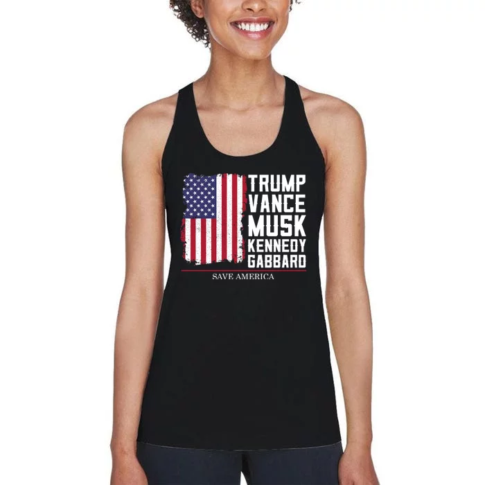 Trump Vance Musk Kennedy Gabbard 2024 Save America Women's Racerback Tank