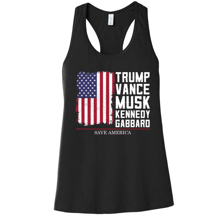 Trump Vance Musk Kennedy Gabbard 2024 Save America Women's Racerback Tank