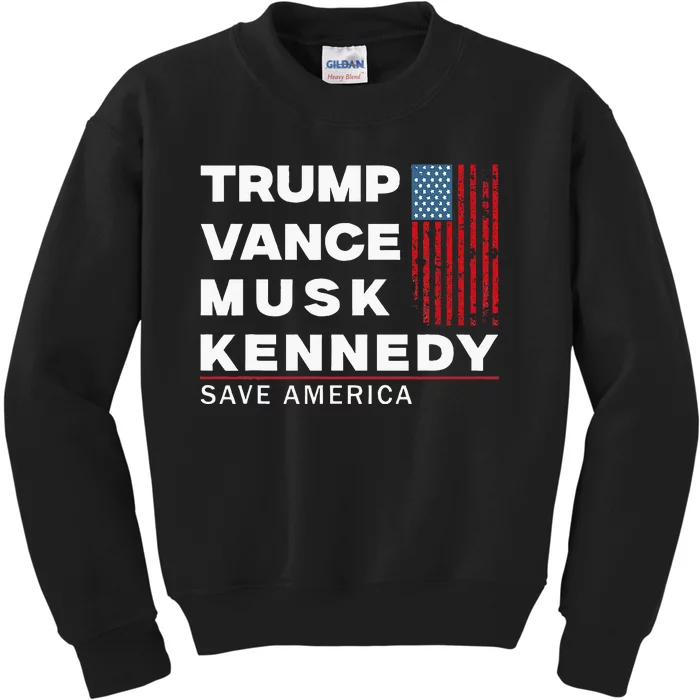 Trump Vance Musk Kennedy Save America 2024 Kids Sweatshirt