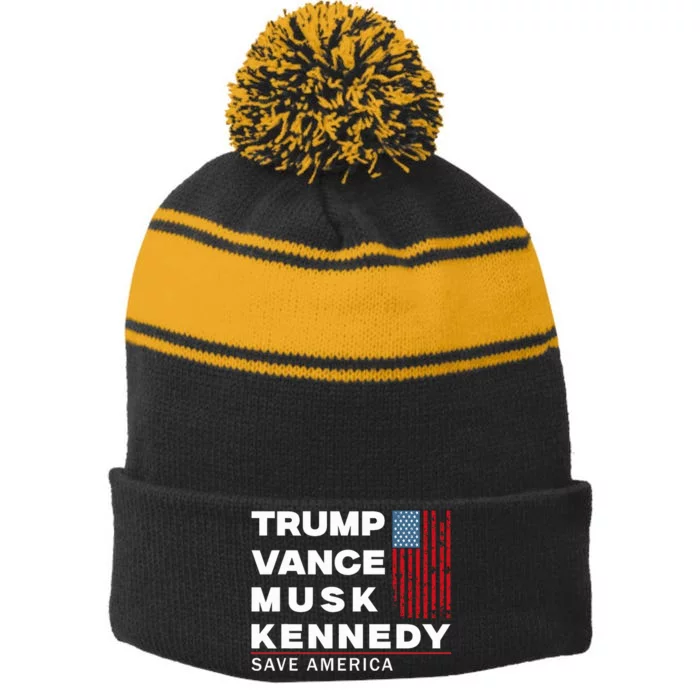 Trump Vance Musk Kennedy Save America 2024 Stripe Pom Pom Beanie