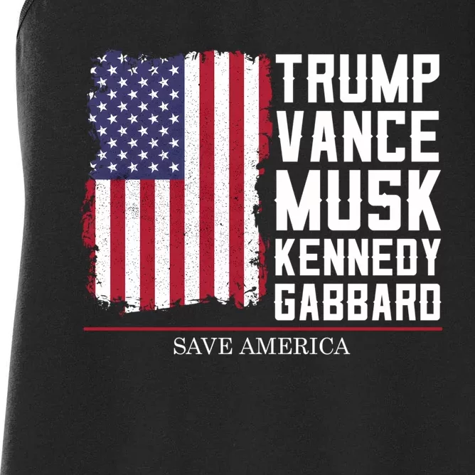 Trump Vance Musk Kennedy Gabbard 2024 Save America Long Sleeve Women's Racerback Tank