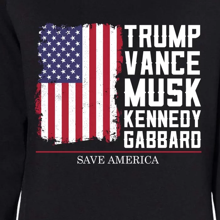 Trump Vance Musk Kennedy Gabbard 2024 Save America Womens California Wash Sweatshirt