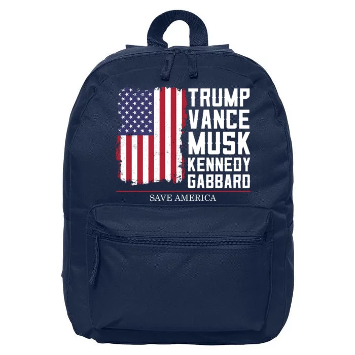 Trump Vance Musk Kennedy Gabbard 2024 Save America 16 in Basic Backpack