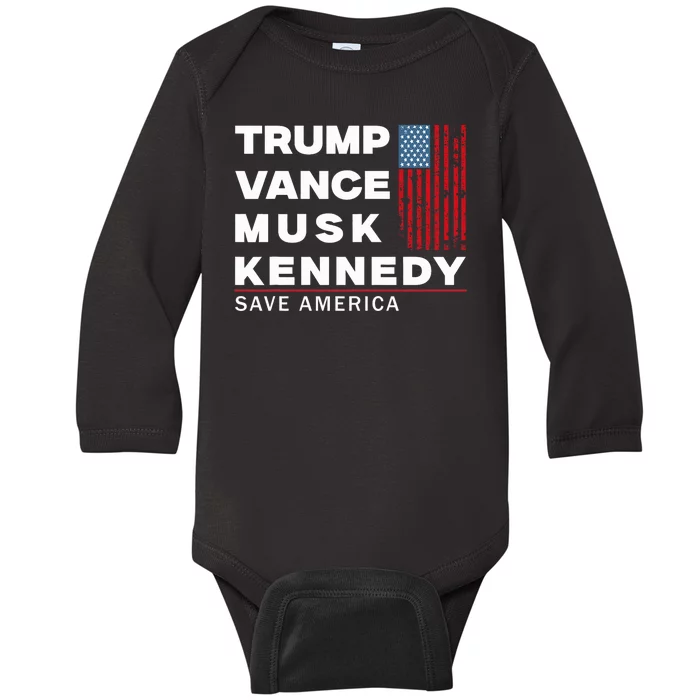 Trump Vance Musk Kennedy Save America 2024 Baby Long Sleeve Bodysuit