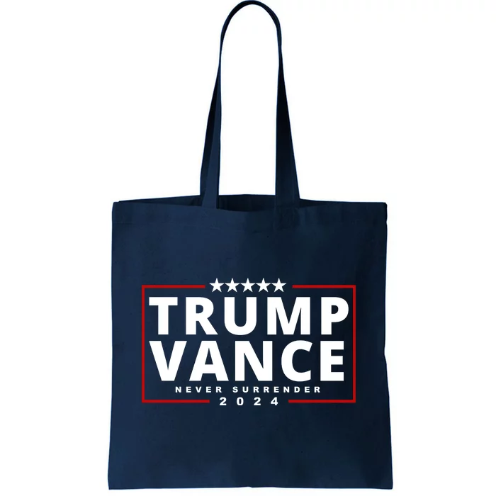 Trump Vance Never Surrender 2024 Politcal Tote Bag