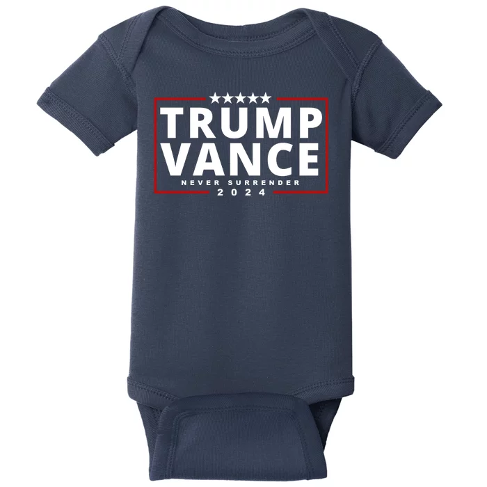 Trump Vance Never Surrender 2024 Politcal Baby Bodysuit