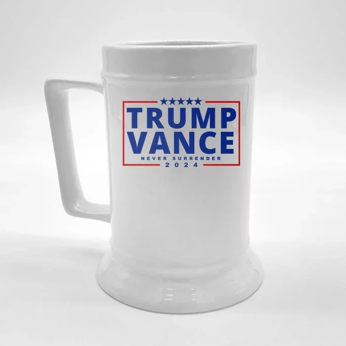 Trump Vance Never Surrender 2024 Politcal Front & Back Beer Stein