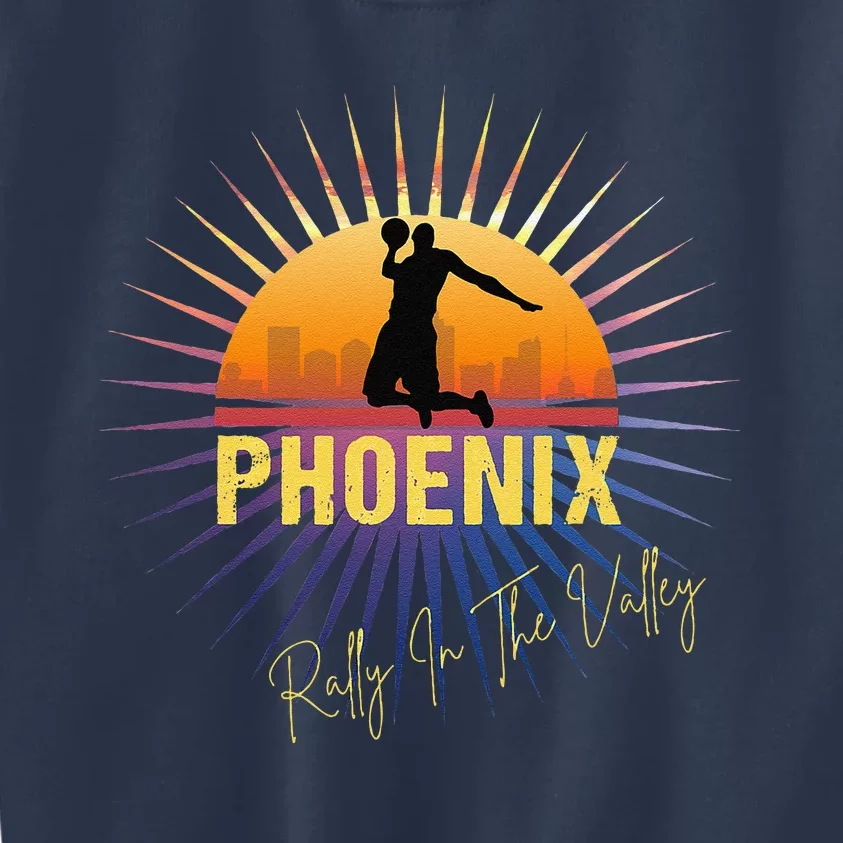 The Valley Oop Phoenix Basketball Retro Sunset Rally Kids Sweatshirt