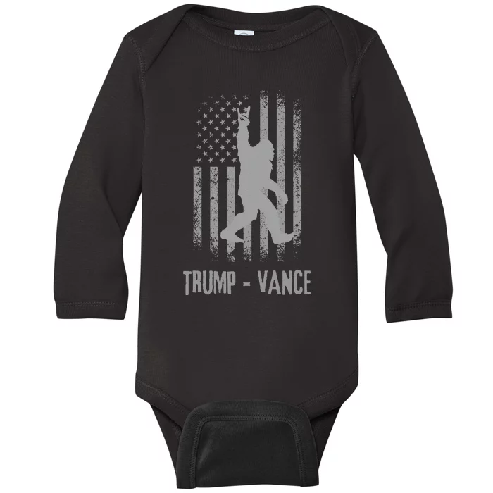 Trump Vance Patriotic Bigfoot Grunge Baby Long Sleeve Bodysuit