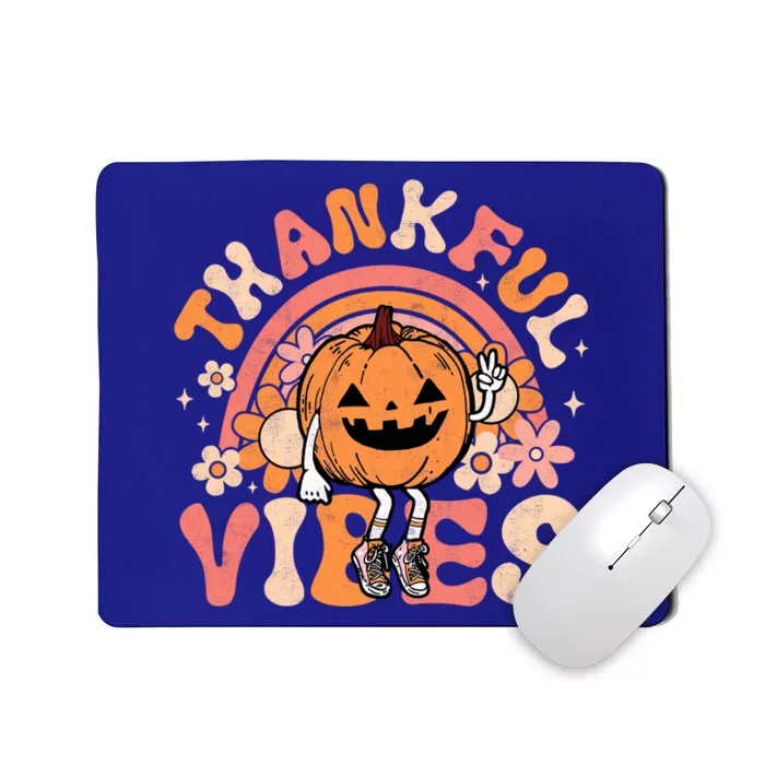 Thankful Vibes Pumpkin Autumn Fall Thanksgiving Groovy Retro Cute Gift Mousepad