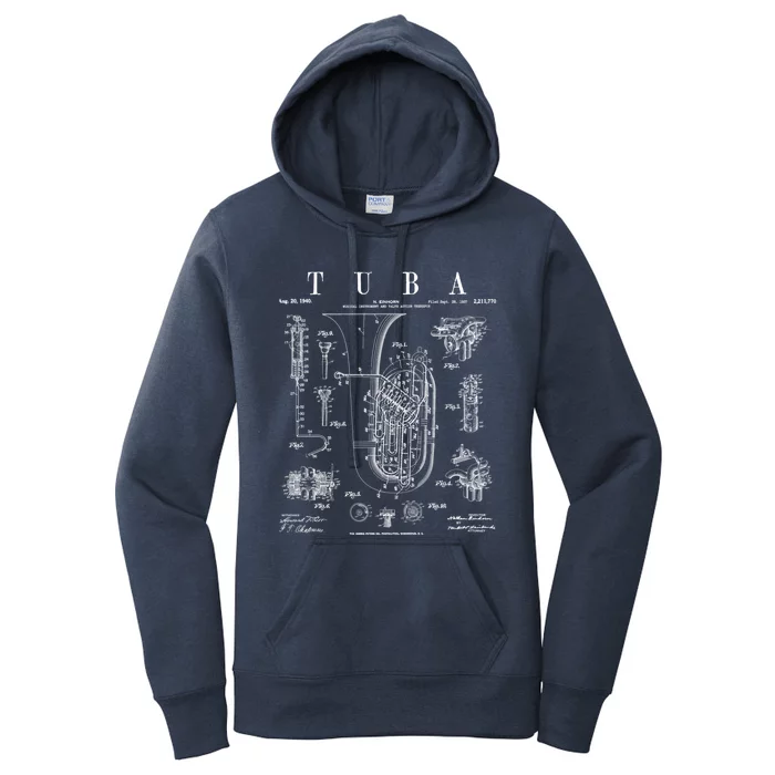 Tuba Vintage Patent Tubaist Tubist Drawing Print Women's Pullover Hoodie