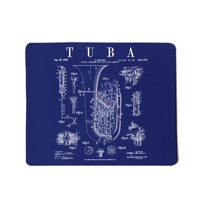 Tuba Vintage Patent Tubaist Tubist Drawing Print Mousepad