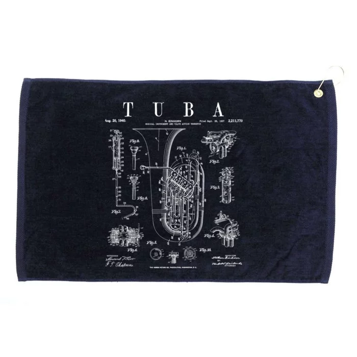 Tuba Vintage Patent Tubaist Tubist Drawing Print Grommeted Golf Towel