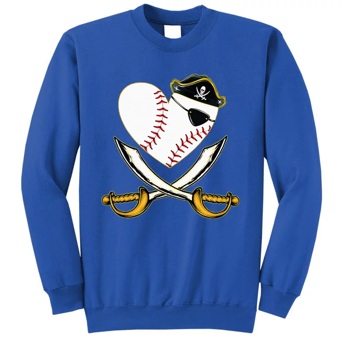 The Vintage Pirate Baseball Heart With Skull Hat Tall Sweatshirt