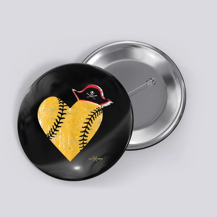 The Vintage Pirate Baseball Heart With Skull Hat Tee Button