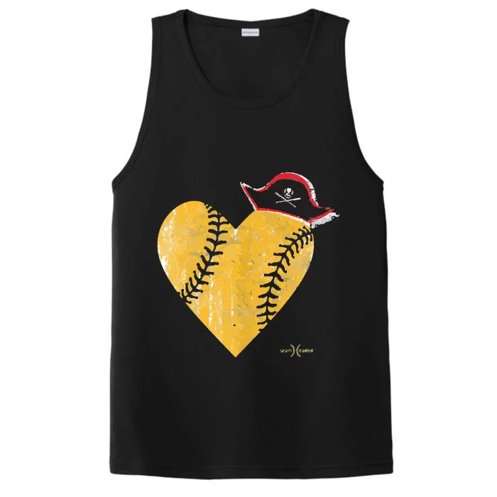 The Vintage Pirate Baseball Heart With Skull Hat Tee Performance Tank