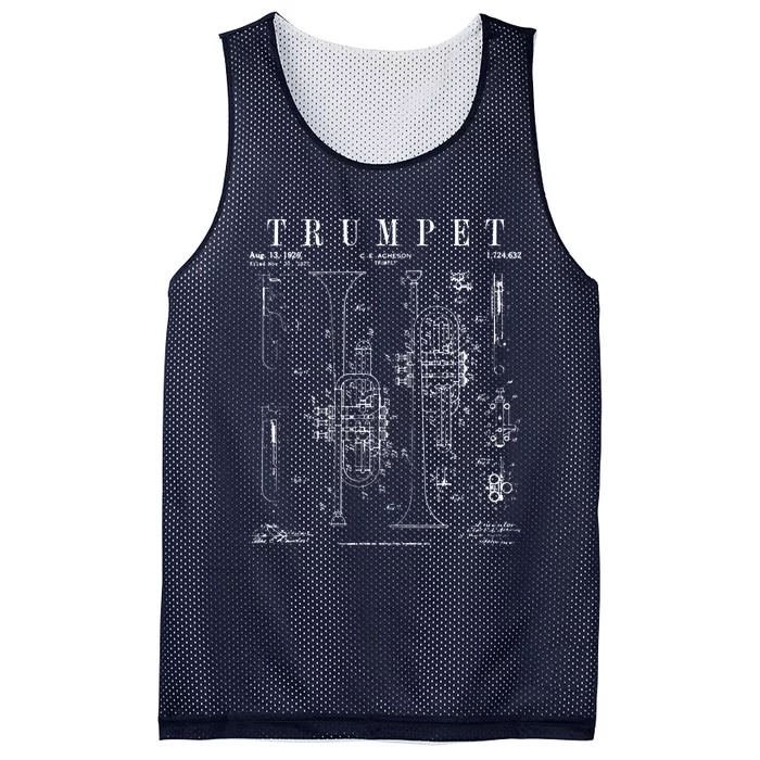 Trumpet Vintage Patent Trumpetist Drawing Print Mesh Reversible Basketball Jersey Tank