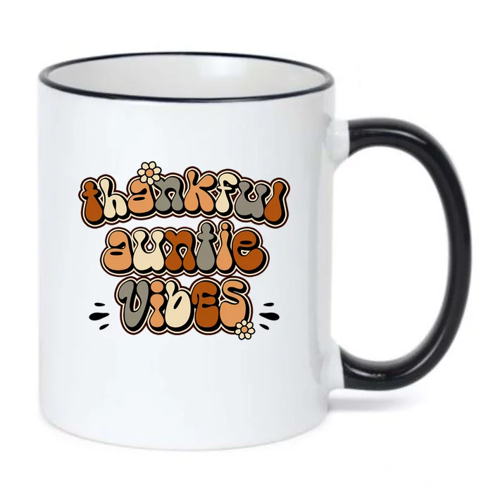 Thankful Vibes Retro Groovy Thanksgiving Auntie Fall Vibes Cool Gift Black Color Changing Mug