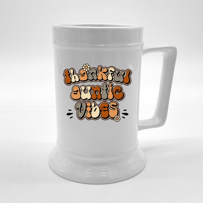 Thankful Vibes Retro Groovy Thanksgiving Auntie Fall Vibes Cool Gift Front & Back Beer Stein