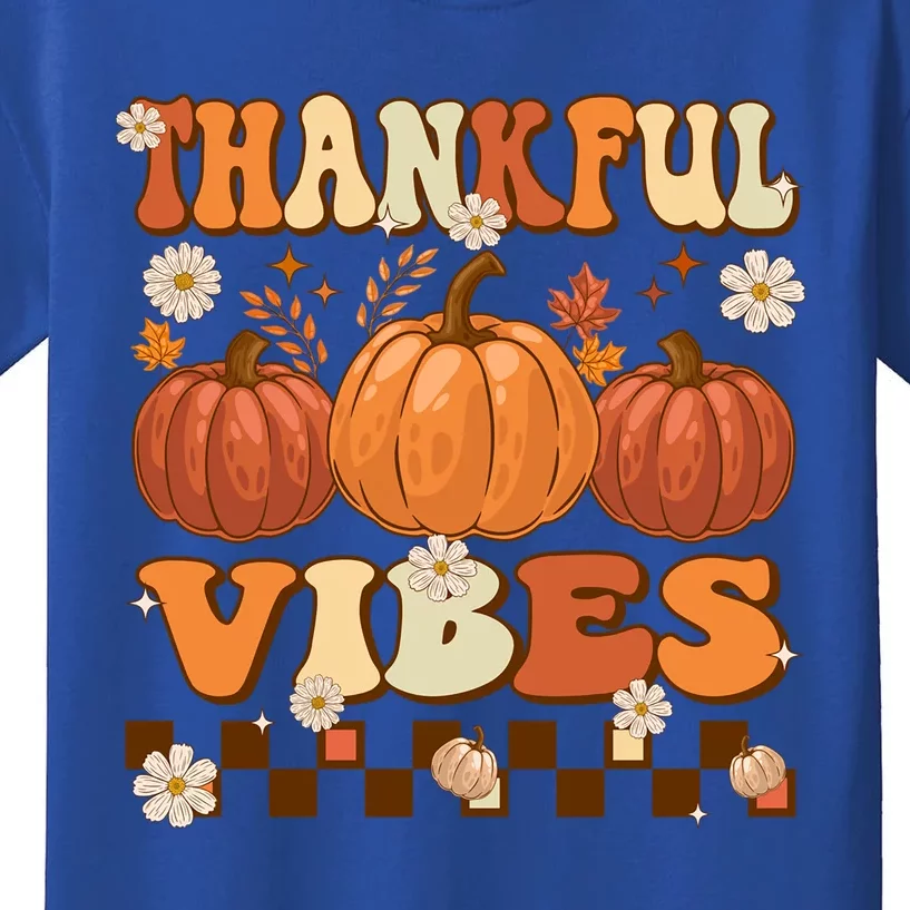 Thankful Vibes Retro Groovy Thanksgiving Autumn Fall Pumpkin Gift Kids T-Shirt